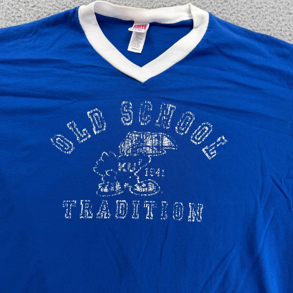 Vintage Soffe Shirts Kansas Jayhawks KU‎ Ringer T-Shirt Blue Mens 2XL